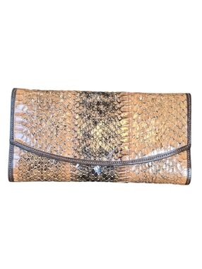 Python Snakeskin Tan Brown Flap Snap Wallet Travel Organizer